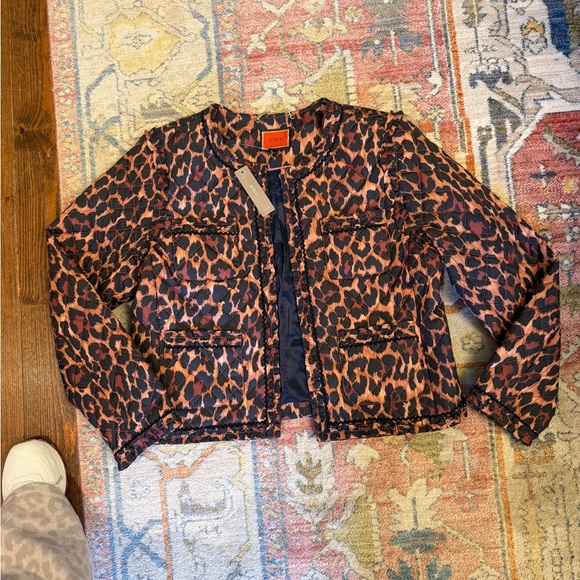 J.Crew Quilted Leopard Jacket Size 14 NWT AQ281 Ruffle Trim Statement Coat - Picture 7 of 7